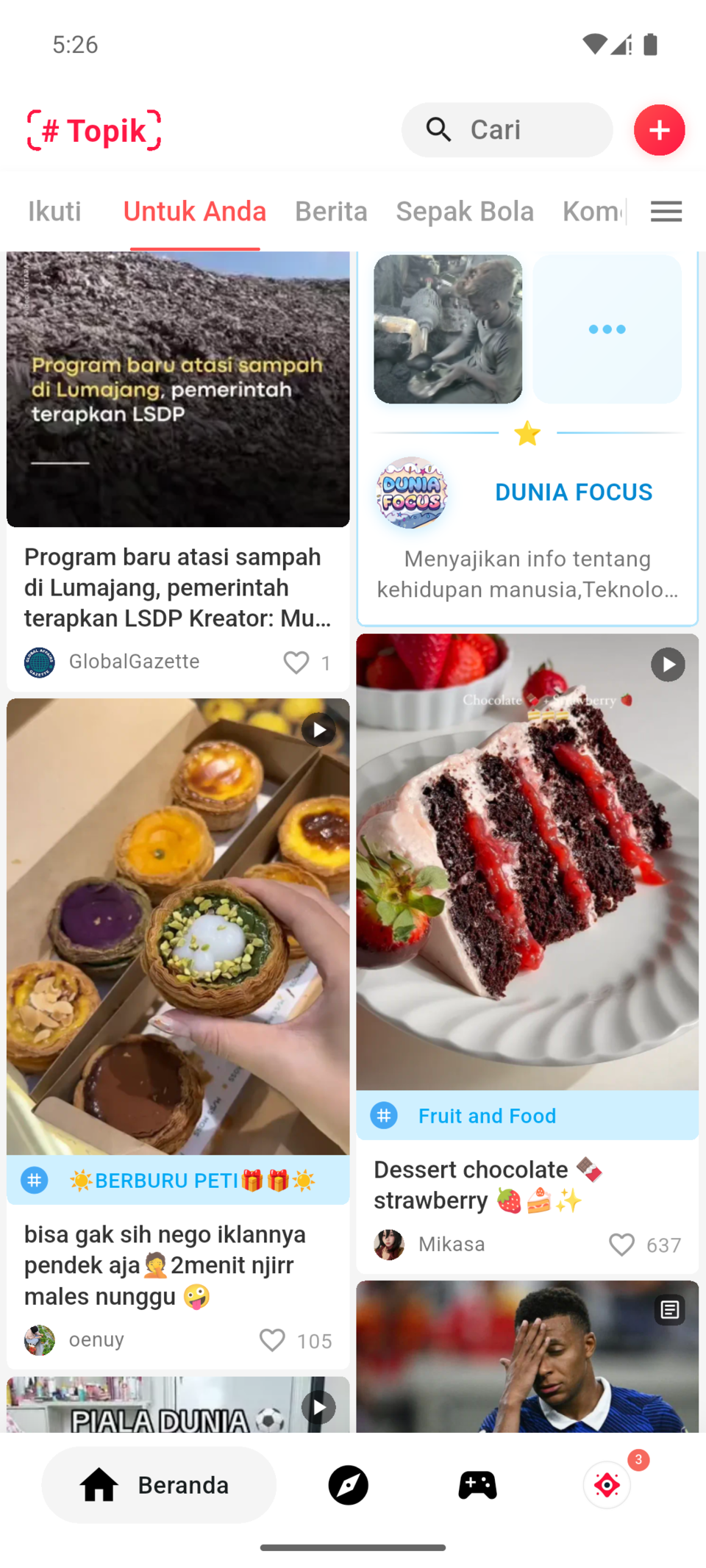 FOCUS Home feed with videos and community posts